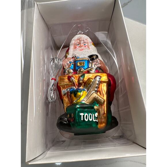 Vintage NEW Oversized Hand Blown Mercury Glass Santa Workbench Ornament - Picture 5 of 8